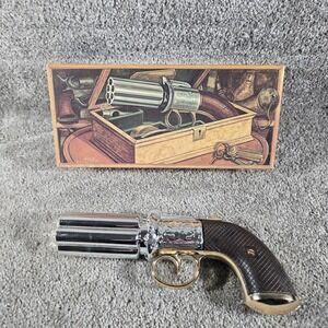 Avon Cologne Bottle Pepperbox Pistol 1850 Everest Silver Brown Vintage 3oz Box